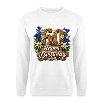 60 Geburtstag Alpen Holzblumen Design - Unisex Pullover - Weiß - Vorne - Alina (178cm) & Michal (187cm)