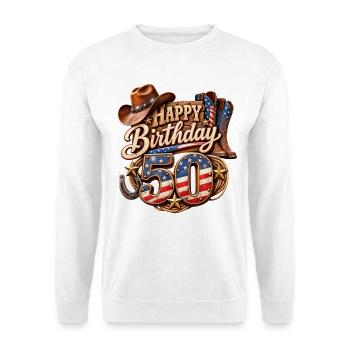 50. Geburtstag Western USA-Edition - Unisex Pullover - Weiß - Vorne - Alina (178cm) & Michal (187cm)