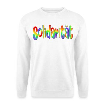 Demokratie Regenbogen Solidarität - Unisex Pullover - Weiß - Vorne - Alina (178cm) & Michal (187cm)