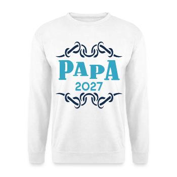 Papa 2027, Baby verkünden - Unisex Pullover - Weiß - Vorne - Alina (178cm) & Michal (187cm)
