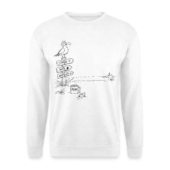 Möwe Am Strand Nordsee Strandurlaub Ferien - Unisex Pullover - Weiß - Vorne - Alina (178cm) & Michal (187cm)