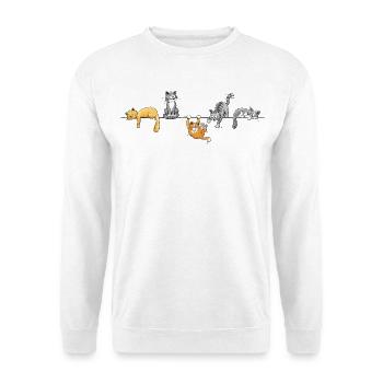 Drolliges Katzen Team Kätzchen Kitten Geschenk  - Unisex Pullover - Weiß - Vorne - Alina (178cm) & Michal (187cm)