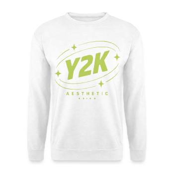 Y2K Ästhetik Neon Logo - Unisex Pullover - Weiß - Vorne - Alina (178cm) & Michal (187cm)