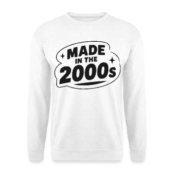 Made in the 2000s Retro Badge - Unisex Pullover - Weiß - Vorne - Alina (178cm) & Michal (187cm)