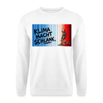 Klima_macht_schlank - Unisex Pullover - Weiß - Vorne - Alina (178cm) & Michal (187cm)