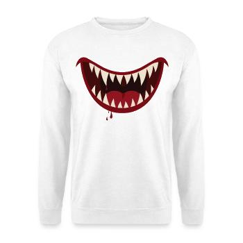 Wildes Grinsen Haibiss - Unisex Pullover - Weiß - Vorne - Alina (178cm) & Michal (187cm)