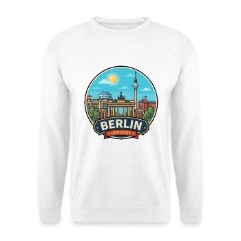 Berlin, Deutschland, Brandenburger Tor Reiseabzeichen - Unisex Pullover - Weiß - Vorne - Alina (178cm) & Michal (187cm)
