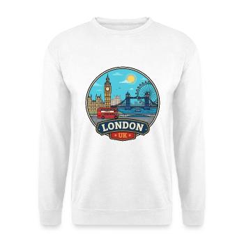 London UK Reiseabzeichen Big Ben Tower Bridge - Unisex Pullover - Weiß - Vorne - Alina (178cm) & Michal (187cm)