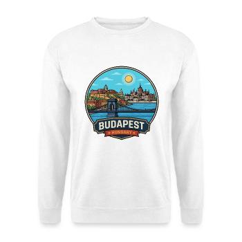 Donauabzeichen des Budapest-Ungarn-Parlaments - Unisex Pullover - Weiß - Vorne - Alina (178cm) & Michal (187cm)