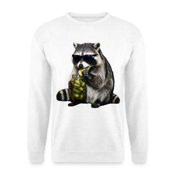 Waschbär, der Gurken frisst – lustiges Tier-Meme - Unisex Pullover - Weiß - Vorne - Alina (178cm) & Michal (187cm)