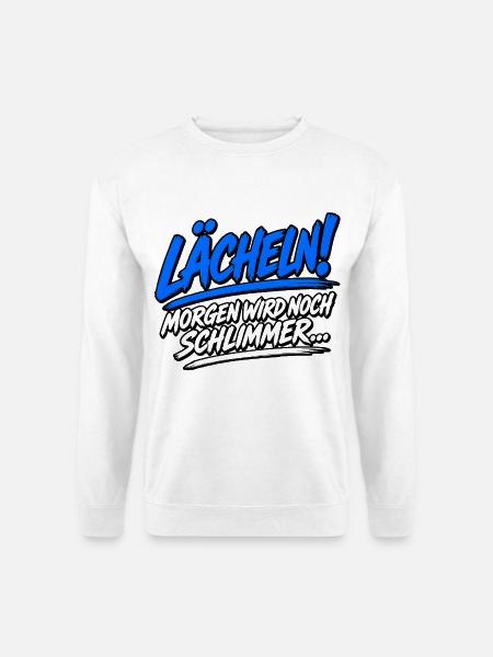 Lächeln! Blaues Pinsel-Statement - Unisex Pullover - Weiß