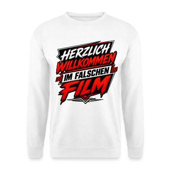 Herzlich Willkommen Im Falschen Film - Unisex Pullover - Weiß - Vorne - Alina (178cm) & Michal (187cm)
