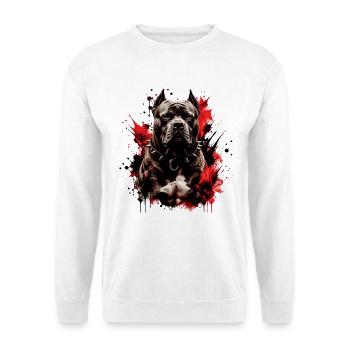 Krafthund mit rotem Fleck - Unisex Pullover - Weiß - Vorne - Alina (178cm) & Michal (187cm)