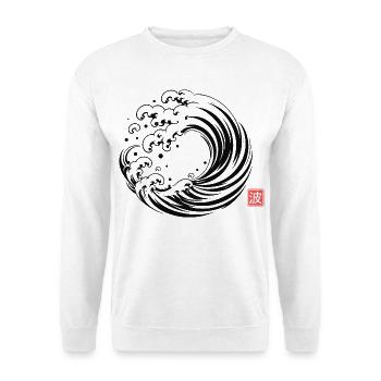Japanese Wave Kanji - Unisex Pullover - Weiß - Vorne - Alina (178cm) & Michal (187cm)