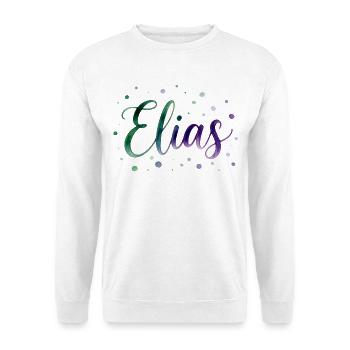 Name Elias Watercolor – Grüner Farbverlauf Design - Unisex Pullover - Weiß - Vorne - Alina (178cm) & Michal (187cm)