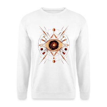 Auge im Strudel des Mandala-Kosmos - Unisex Pullover - Weiß - Vorne - Alina (178cm) & Michal (187cm)