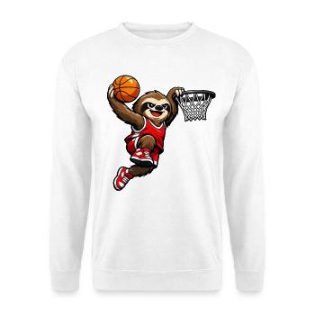 Faultier beim Basketball Slam Dunk - Unisex Pullover - Weiß - Vorne - Alina (178cm) & Michal (187cm)