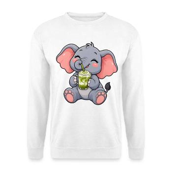 Süßer Elefant mit Matcha Latte - Unisex Pullover - Weiß - Vorne - Alina (178cm) & Michal (187cm)