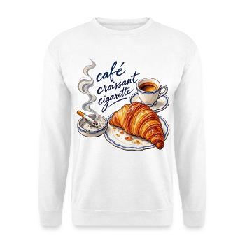 Café Croissant - Unisex Pullover - Weiß - Vorne - Alina (178cm) & Michal (187cm)