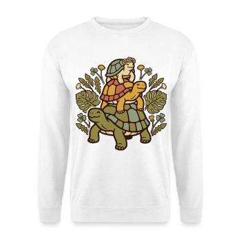Schildkröte Familie Vintage - Unisex Pullover - Weiß - Vorne - Alina (178cm) & Michal (187cm)