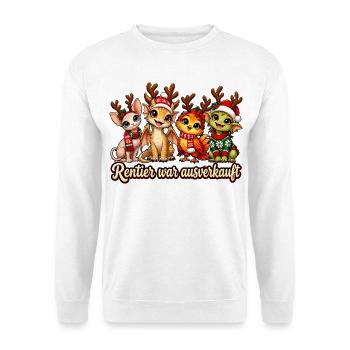 Rentier war ausverkauft – Weihnachtsspruch - Unisex Pullover - Weiß - Vorne - Alina (178cm) & Michal (187cm)