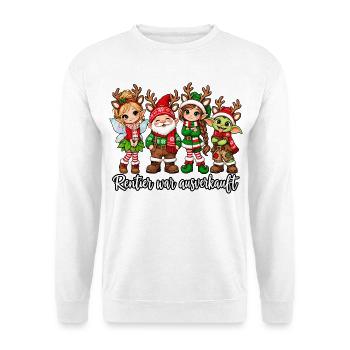 Rentier war ausverkauft – Weihnachtsspruch - Unisex Pullover - Weiß - Vorne - Alina (178cm) & Michal (187cm)