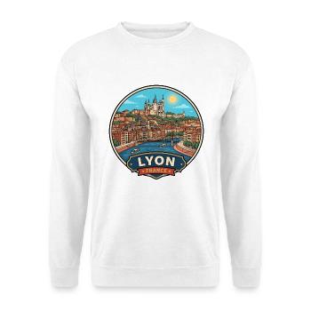 Lyon, Frankreich Fourviere Saone River Reiseabzeichen - Unisex Pullover - Weiß - Vorne - Alina (178cm) & Michal (187cm)