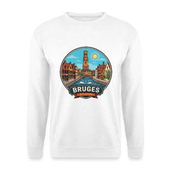 Brügge, Belgien, Belfry Canal Swans Reiseabzeichen - Unisex Pullover - Weiß - Vorne - Alina (178cm) & Michal (187cm)