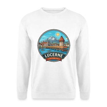 Luzerner Schweiz Kapelle Brücke Pilatus - Unisex Pullover - Weiß - Vorne - Alina (178cm) & Michal (187cm)