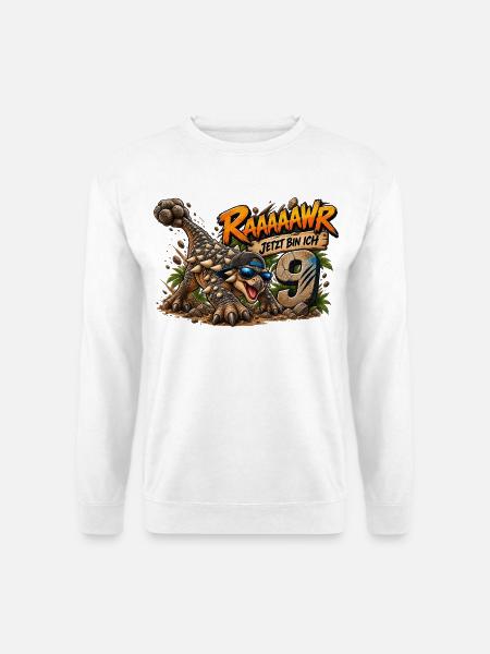 Dino Dinosaurier - Jetzt bin ich 9 Geburtstag - Unisex Pullover - Weiß