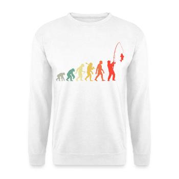 Angler Evolution Retro Angel Lustiges Angeln - Unisex Pullover - Weiß - Vorne - Alina (178cm) & Michal (187cm)