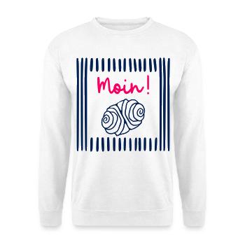 Moin Hamburg Franzbrötchen - Unisex Pullover - Weiß - Vorne - Alina (178cm) & Michal (187cm)