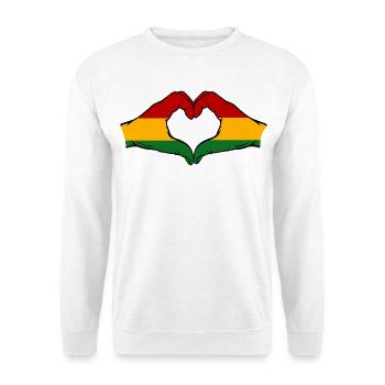Bolivien Flagge Hände Herzform - Unisex Pullover - Weiß - Vorne - Alina (178cm) & Michal (187cm)