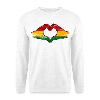 Bolivien Flagge Hände Herzform used - Unisex Pullover - Weiß - Vorne - Alina (178cm) & Michal (187cm)