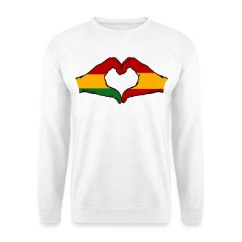 Bolivien Spanien Flagge Hände Herzform - Unisex Pullover - Weiß - Vorne - Alina (178cm) & Michal (187cm)