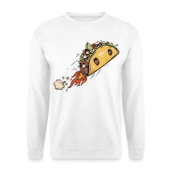 Taco Rakete - Geschenk für Taco Fans - Unisex Pullover - Weiß - Vorne - Alina (178cm) & Michal (187cm)