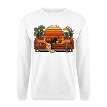 SOCIAL DISTANCING SEIT IMMER - Lustiger Spruch - Unisex Pullover - Weiß - Vorne - Alina (178cm) & Michal (187cm)