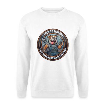 Lustiger Automechaniker Bulldog Garage Humor-Abzeichen - Unisex Pullover - Weiß - Vorne - Alina (178cm) & Michal (187cm)