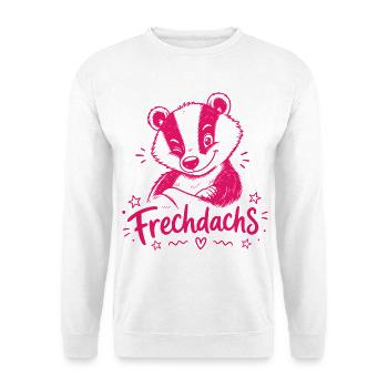 Frechdachs Dachs frech Augenzwinkern - Unisex Pullover - Weiß - Vorne - Alina (178cm) & Michal (187cm)
