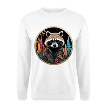 Cooler Waschbär - Unisex Pullover - Weiß - Vorne - Alina (178cm) & Michal (187cm)