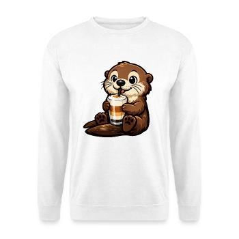 Seeotter mit Latte Macchiato - Unisex Pullover - Weiß - Vorne - Alina (178cm) & Michal (187cm)