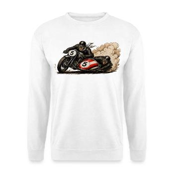  Vintage-Motorrad-Renngespann in Aktion - Unisex Pullover - Weiß - Vorne - Alina (178cm) & Michal (187cm)