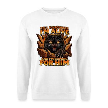 Tell Schrödinger I’m Alive – Cat Design - Physik - Unisex Pullover - Weiß - Vorne - Alina (178cm) & Michal (187cm)
