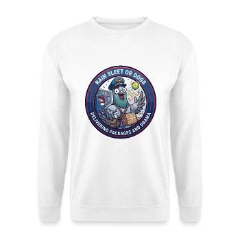 Funny Mail Brieftaube Paketabzeichen - Unisex Pullover - Weiß - Vorne - Alina (178cm) & Michal (187cm)
