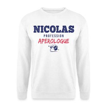 Nicolas Aperologue – Humor Apéro - Unisex Pullover - Weiß - Vorne - Alina (178cm) & Michal (187cm)