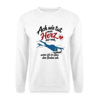 Bodensee Bier Spruch – Ach wie tut mein Herz weh - Unisex Pullover - Weiß - Vorne - Alina (178cm) & Michal (187cm)