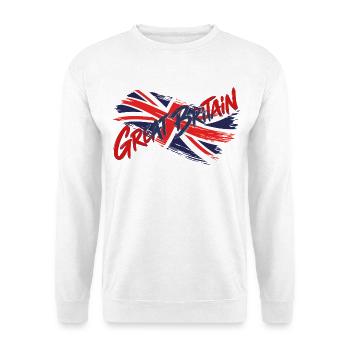Great Britain Union Jack Flagge – Grunge-Typografie - Unisex Pullover - Weiß - Vorne - Alina (178cm) & Michal (187cm)