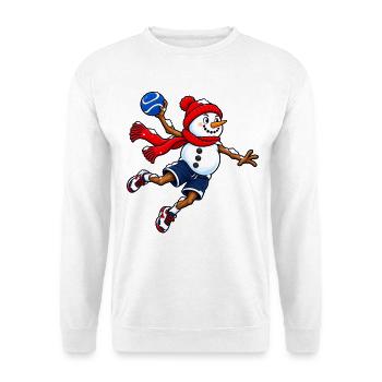 Handball-Schneemann im Sprungwurf - Unisex Pullover - Weiß - Vorne - Alina (178cm) & Michal (187cm)