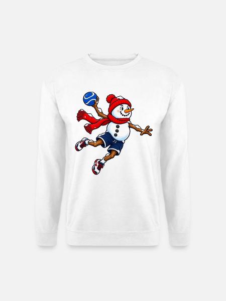 Handball-Schneemann im Sprungwurf - Unisex Pullover - Weiß