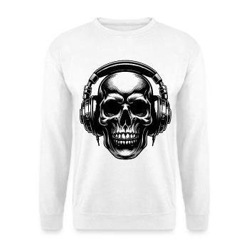 Skull mit Headset - Unisex Pullover - Weiß - Vorne - Alina (178cm) & Michal (187cm)